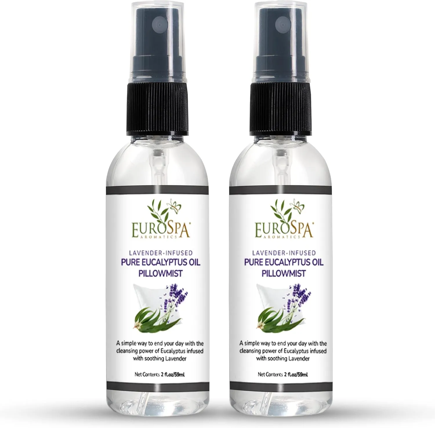 EuroSpa Aromatics Lavender-Infused Pure Eucalyptus Oil Pillow Mist Sleep Spray - Deep Sleep Pillow Spray - Lavender Bed Spray - Lavender Spray Sleep Mist - Lavender Linen Spray for Bedding - 2oz