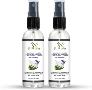 EuroSpa Aromatics Lavender-Infused Pure Eucalyptus Oil Pillow Mist Sleep Spray - Deep Sleep Pillow Spray - Lavender Bed Spray - Lavender Spray Sleep Mist - Lavender Linen Spray for Bedding - 2oz