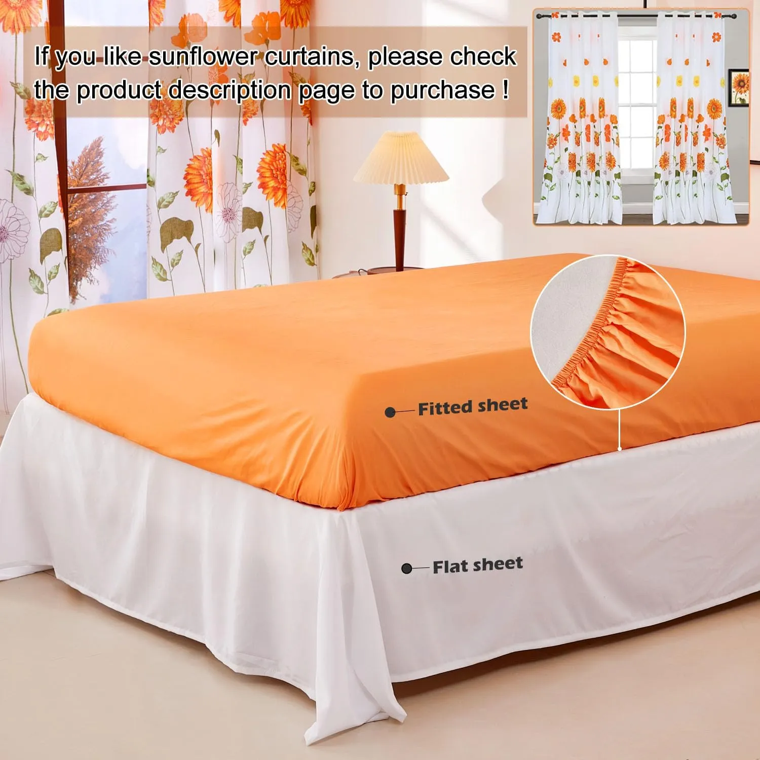 EVENHUG Twin Comforter Set 5 Pieces Reversible Twin Size Comforters for All Season Orange Sunflower Floral Bedding Sets Bed in a Bag with Flat Sheet and Fitted Sheet,Pillowcases & Shams