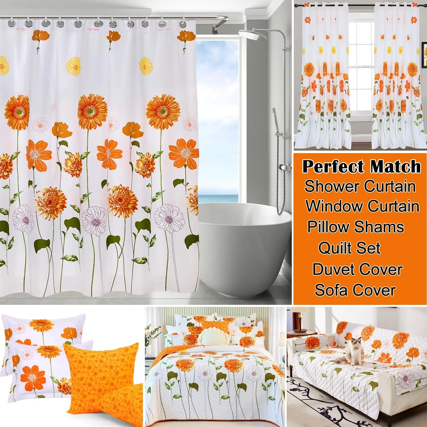 EVENHUG Twin Comforter Set 5 Pieces Reversible Twin Size Comforters for All Season Orange Sunflower Floral Bedding Sets Bed in a Bag with Flat Sheet and Fitted Sheet,Pillowcases & Shams