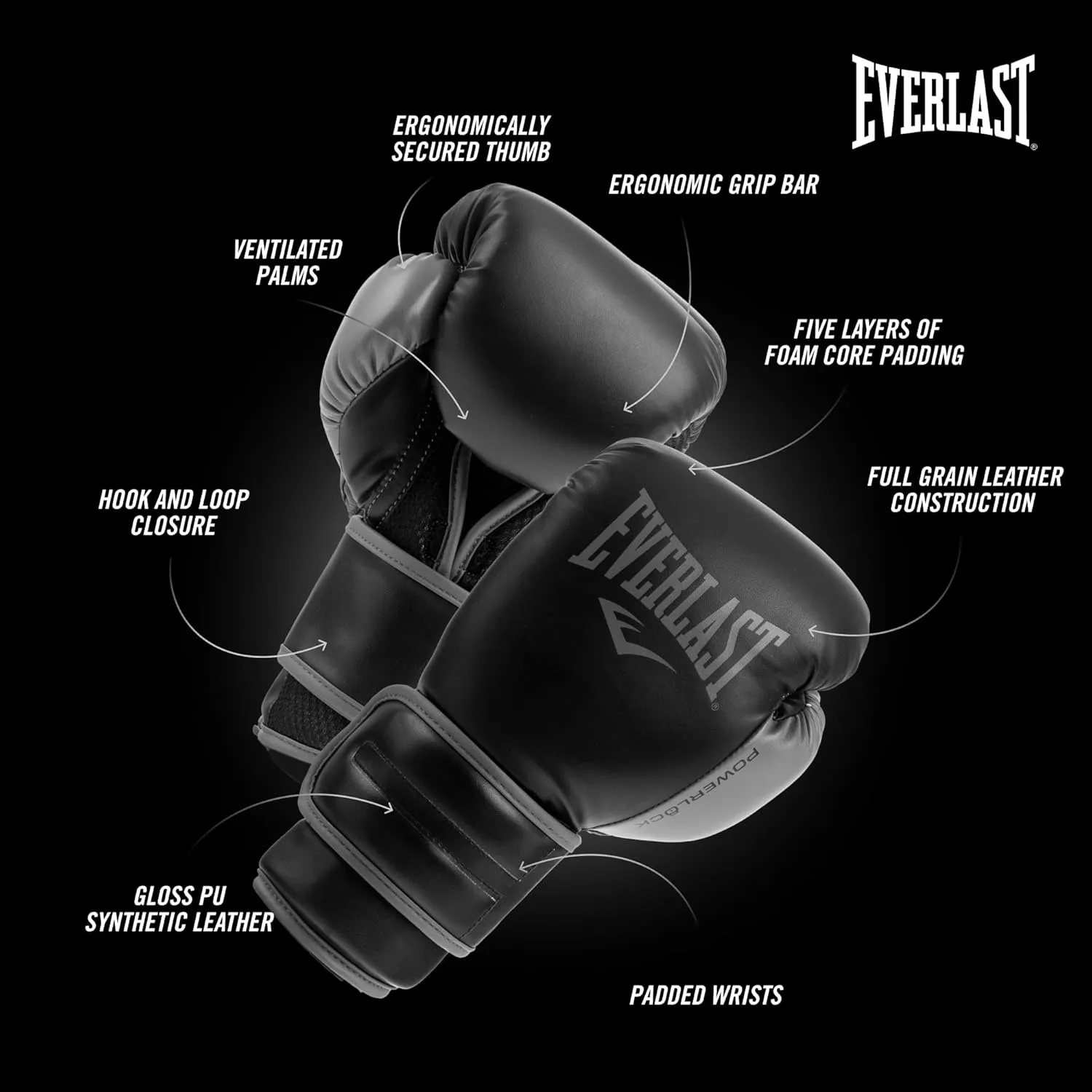 Everlast Powerlock 2 Hook & Loop Boxing Gloves | Fight Training Gloves | Hook and Loop with Durable Hand & Wrist Support | Heavy Bag & Fitness Training