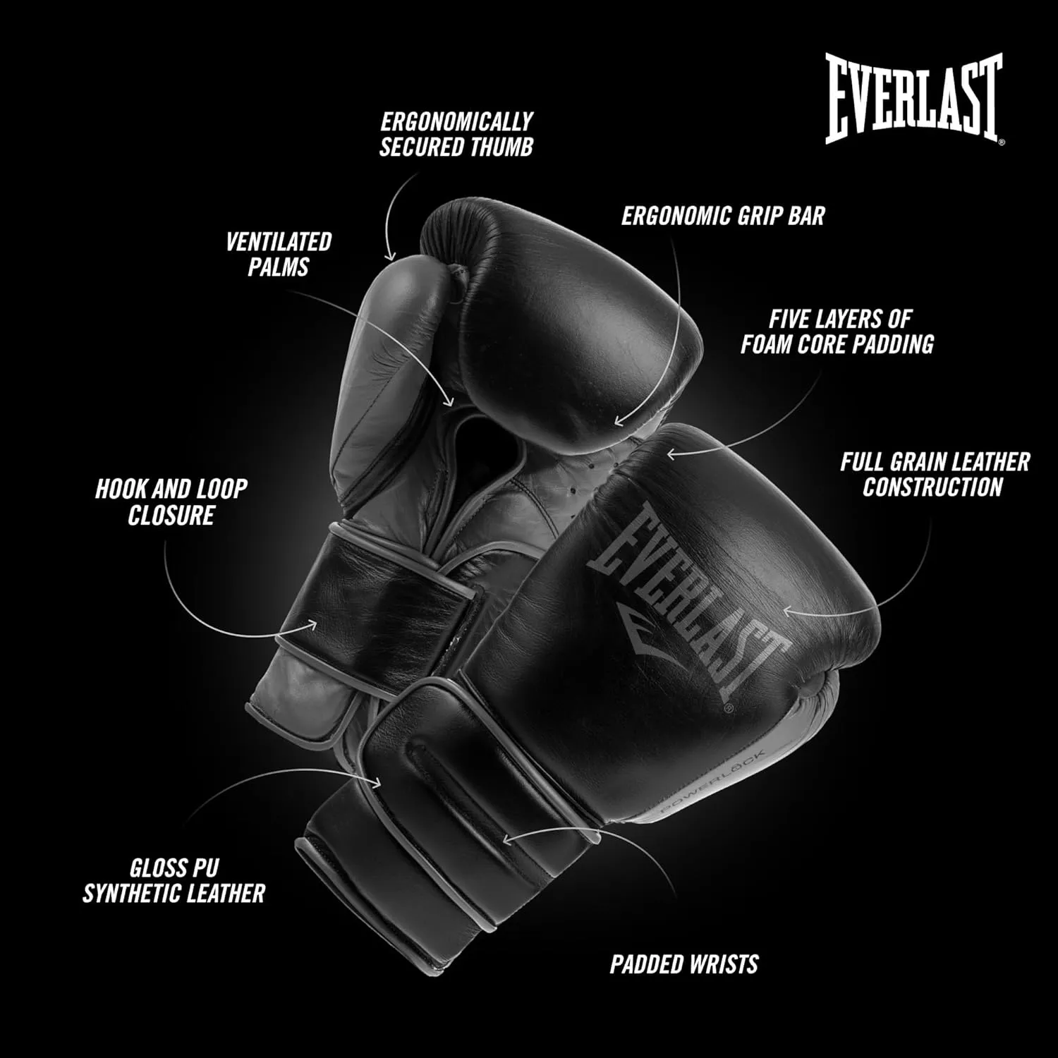 Everlast Powerlock 2 Hook & Loop Boxing Gloves | Fight Training Gloves | Hook and Loop with Durable Hand & Wrist Support | Heavy Bag & Fitness Training