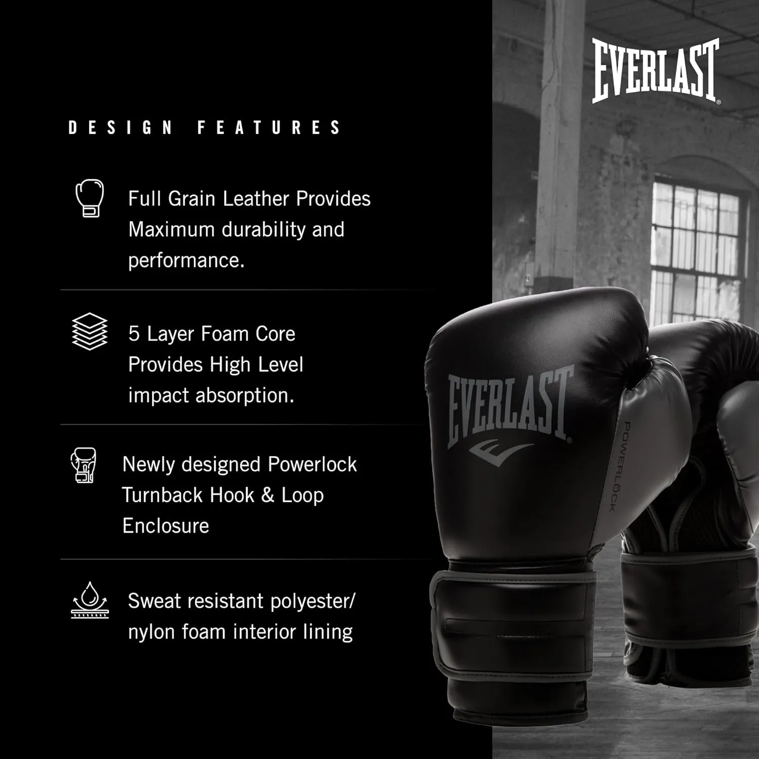 Everlast Powerlock 2 Hook & Loop Boxing Gloves | Fight Training Gloves | Hook and Loop with Durable Hand & Wrist Support | Heavy Bag & Fitness Training