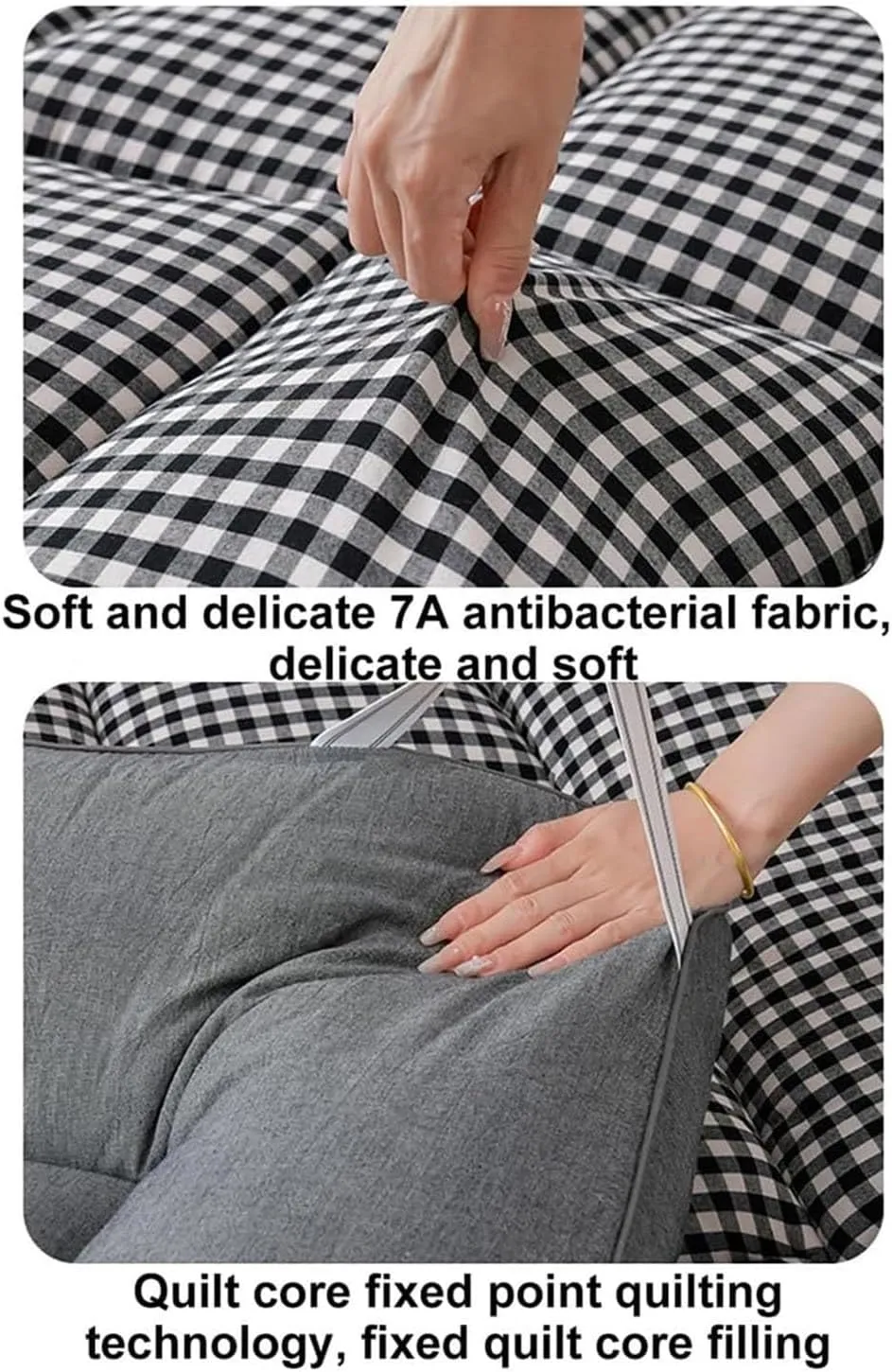 Extra Thick Fluffy Floor Futon Mattress, Japanese Style Floor Mattress Foldable Roll Up Mattress Sleeping Floor Mattress for Bedrooms/Tents(Black,180 * 200cm)