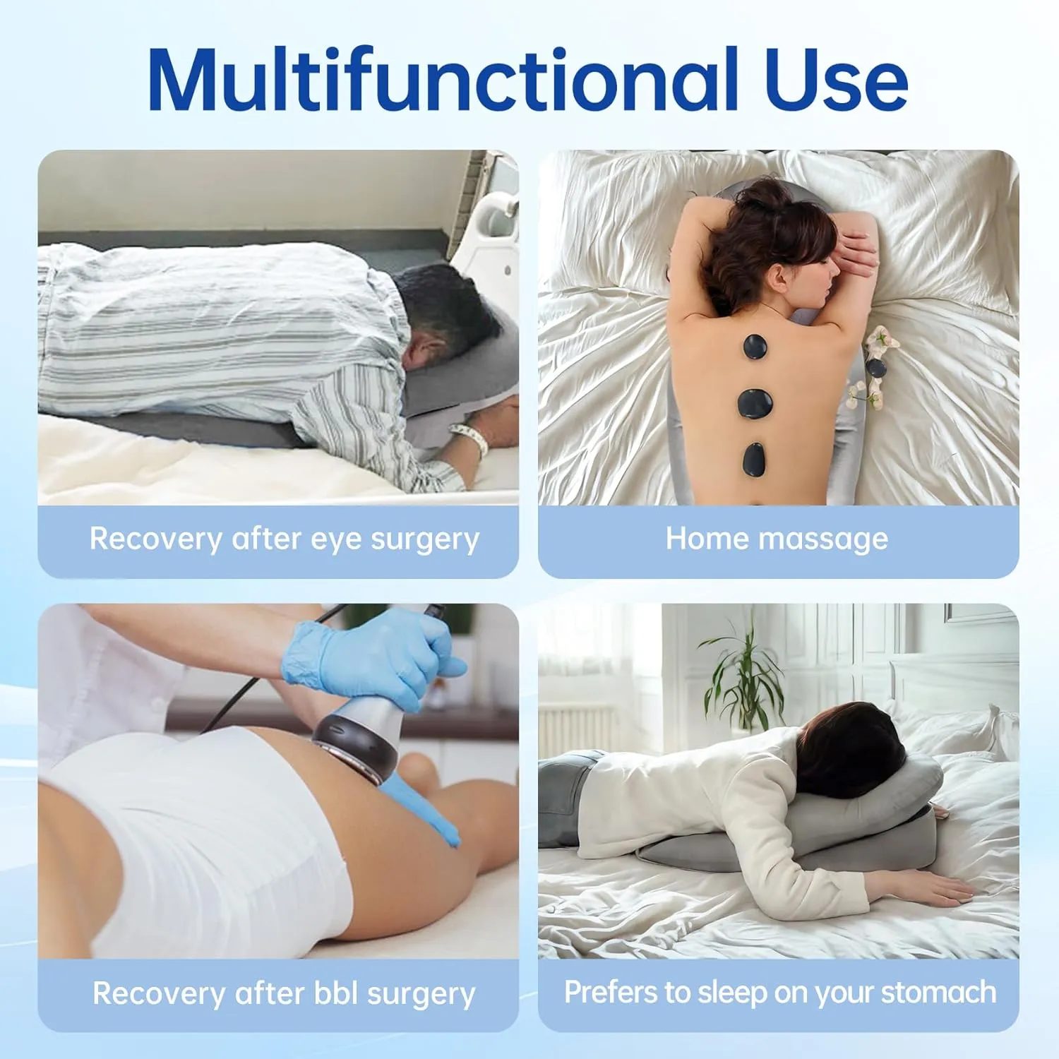 Face Down Pillow After Eye Surgery - BBL Pillow After Surgery for Sleeping - Prone Face Down Massage Pillow Headrest for Bed - Retinal Vitrectomy Recovery Equipment, Grey