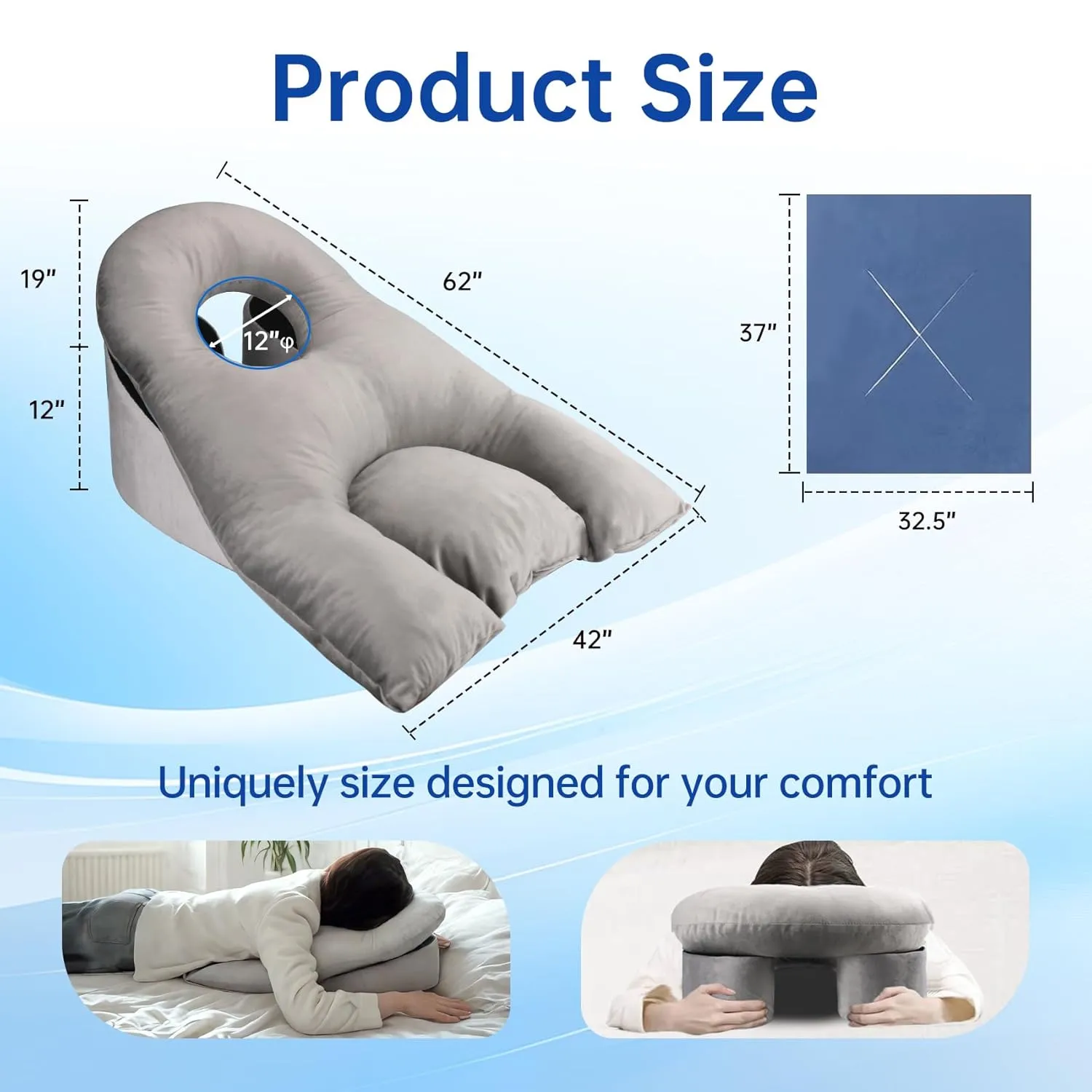 Face Down Pillow After Eye Surgery - BBL Pillow After Surgery for Sleeping - Prone Face Down Massage Pillow Headrest for Bed - Retinal Vitrectomy Recovery Equipment, Grey