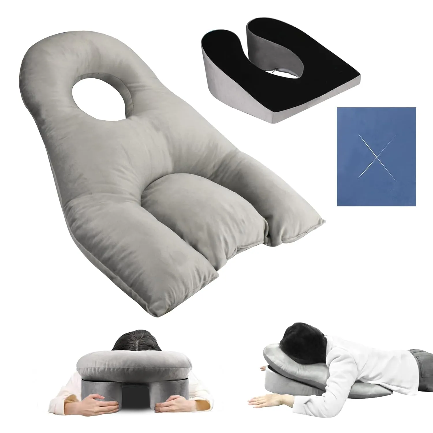 Face Down Pillow After Eye Surgery - BBL Pillow After Surgery for Sleeping - Prone Face Down Massage Pillow Headrest for Bed - Retinal Vitrectomy Recovery Equipment, Grey