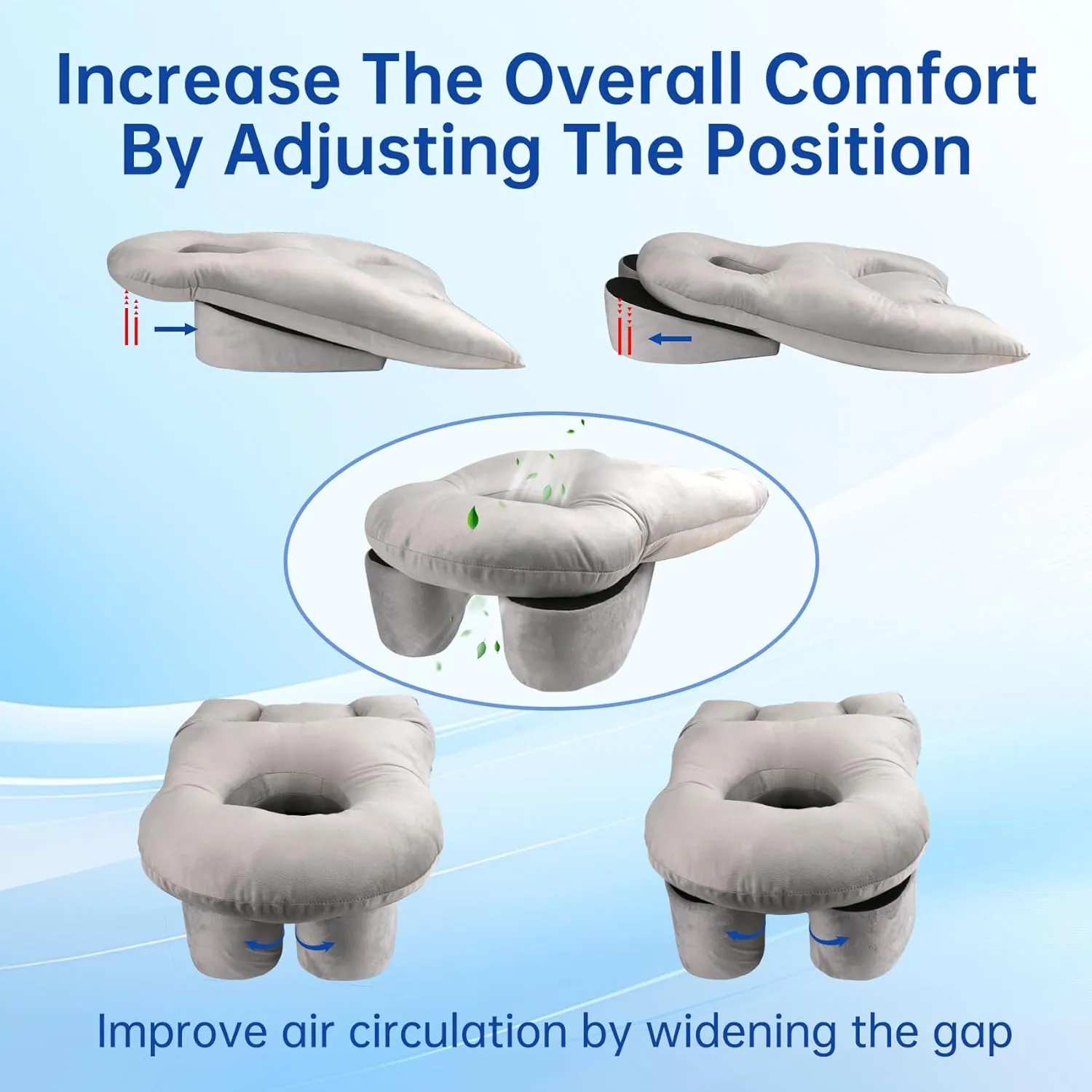 Face Down Pillow After Eye Surgery - BBL Pillow After Surgery for Sleeping - Prone Face Down Massage Pillow Headrest for Bed - Retinal Vitrectomy Recovery Equipment, Grey