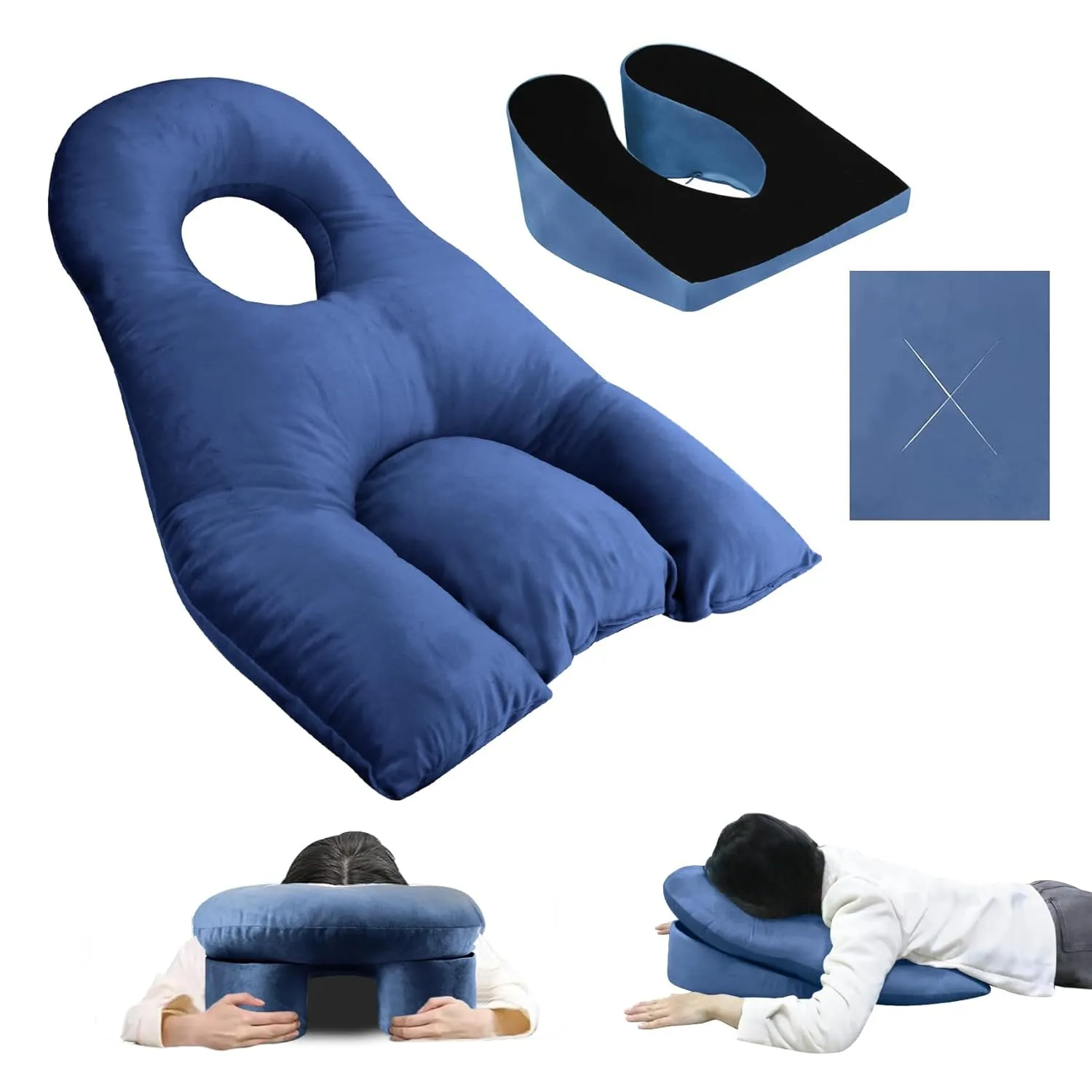 Face Down Pillow After Eye Surgery - BBL Pillow After Surgery for Sleeping - Prone Face Down Massage Pillow Headrest for Bed - Vitrectomy Recovery Equipment, Blue
