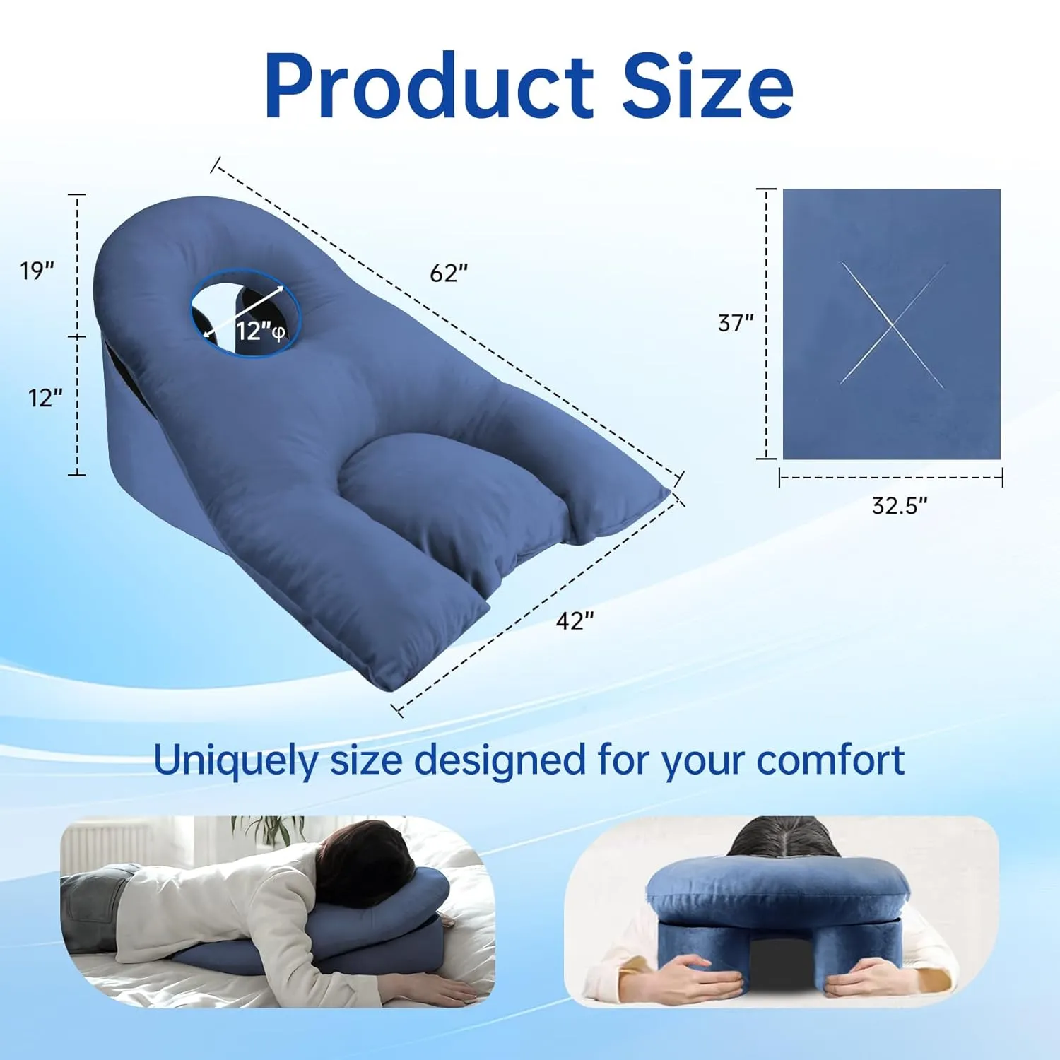 Face Down Pillow After Eye Surgery - BBL Pillow After Surgery for Sleeping - Prone Face Down Massage Pillow Headrest for Bed - Vitrectomy Recovery Equipment, Blue