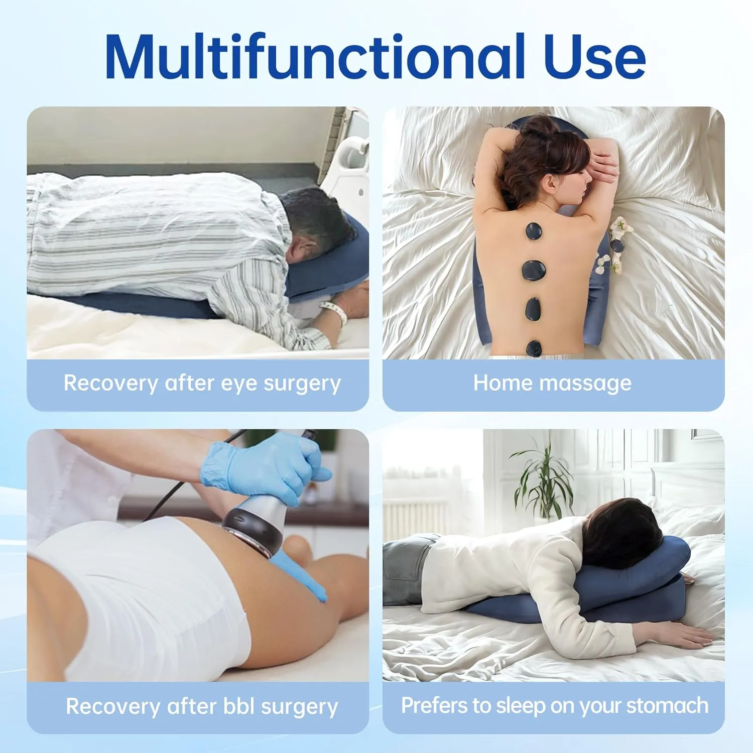 Face Down Pillow After Eye Surgery - BBL Pillow After Surgery for Sleeping - Prone Face Down Massage Pillow Headrest for Bed - Vitrectomy Recovery Equipment, Blue