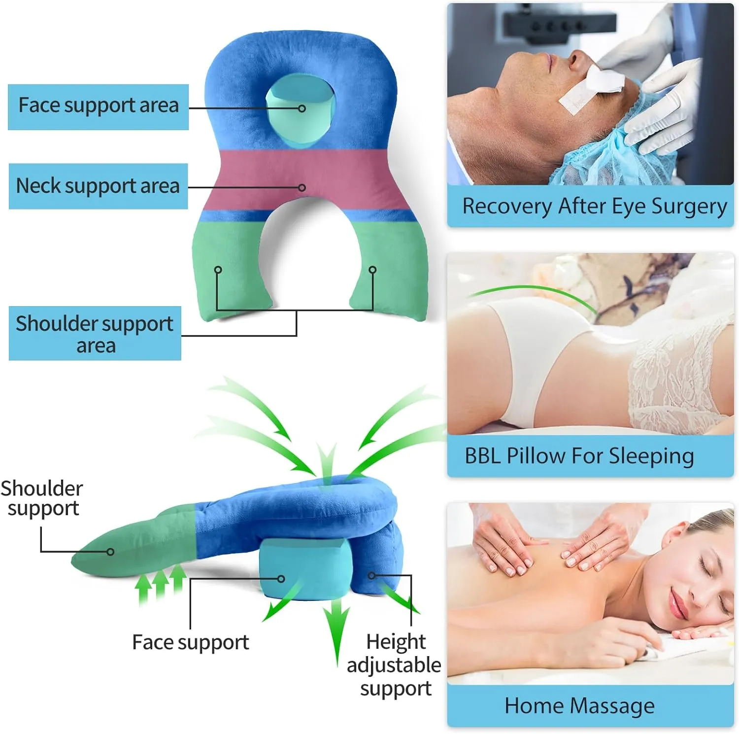 Face Down Pillow for Sleeping, After BBL/Eye Surger Recovery Pillow, Stomach Sleeping/Home Massage Prone Pillow, Retinal Vitrectomy Recovery Equipment