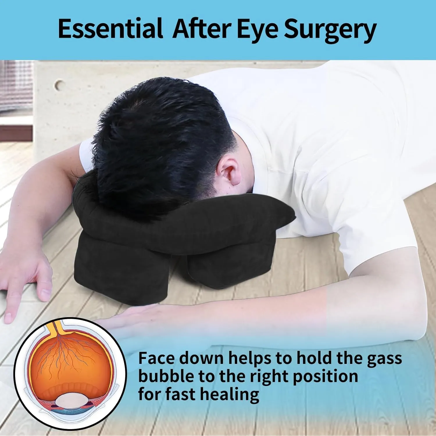 Face Down Pillow for Sleeping - Face Down Pillow After Eye Surgery, BBL Pillow for Sleeping, Face Down Prone Cushion, Home Massage Pillow, Vitrectomy Retinal Recovery Equipment, Black