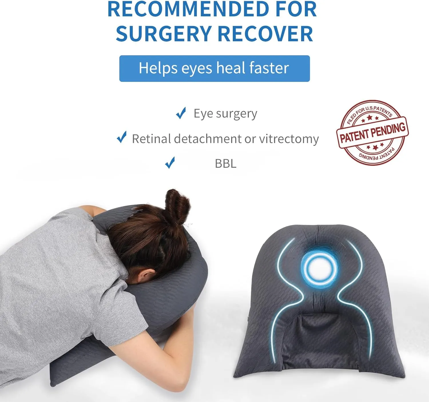 Face Down Pillow for Sleeping, Prone Pillow for Vitrectomy or Retinal Surgery, Adjustable Height Prone Prone Pillow Face Down Sleep, Retina Lying Pillow Eye Surgery Recovery (Square Black)
