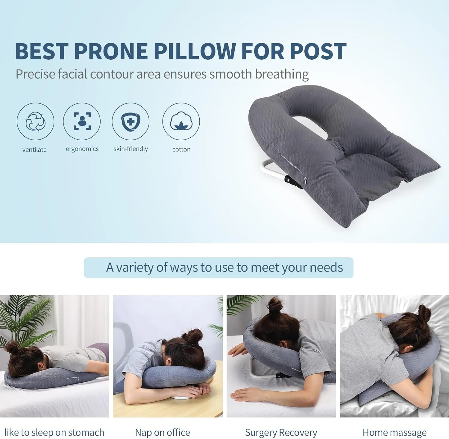 Face Down Pillow for Sleeping, Prone Pillow for Vitrectomy or Retinal Surgery, Adjustable Height Prone Prone Pillow Face Down Sleep, Retina Lying Pillow Eye Surgery Recovery (Square Black)