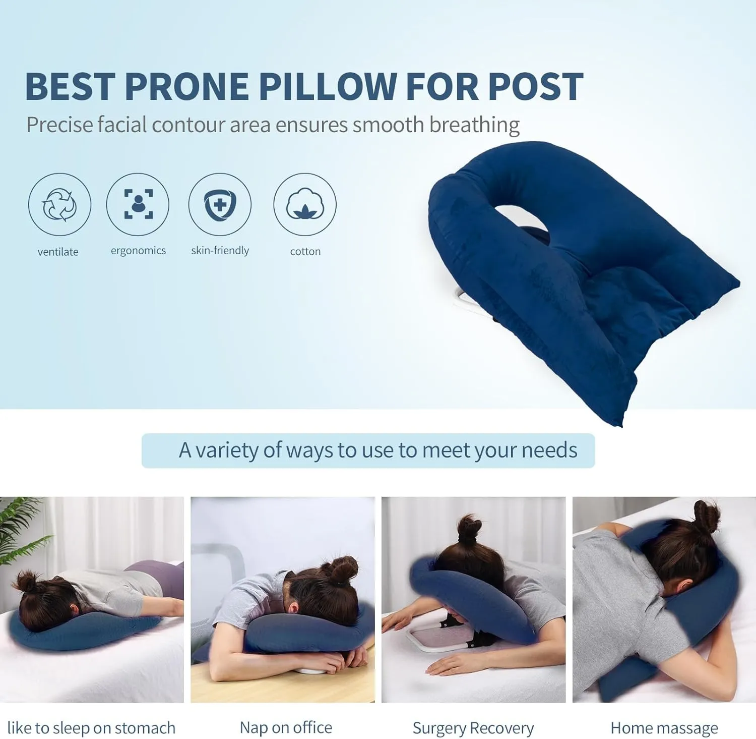 Face Down Pillow for Sleeping, Prone Pillow for Vitrectomy or Retinal Surgery, Adjustable Height Prone Prone Pillow Face Down Sleep, Retina Lying Pillow Eye Surgery Recovery (Velvet-Green)