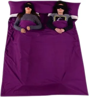 FakeFace Lightweight Double Sleeping Bag Liner Travel Sheet Sleep Bed Cover Sack 2 Person for Travel, Camping, Youth Hostels, Backpacking, Picnic, Plane, Train - 63" x 83", w/Backpack