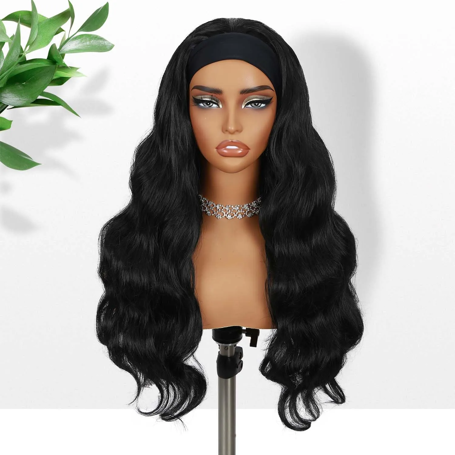Fancy Hair Black Long Wavy Headband Wig Wear and Go Synthetic Long Curly Hair Wig for Women