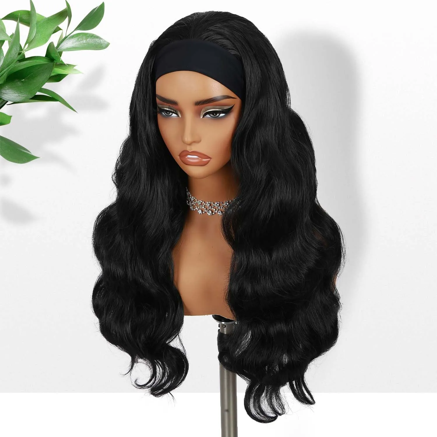 Fancy Hair Black Long Wavy Headband Wig Wear and Go Synthetic Long Curly Hair Wig for Women