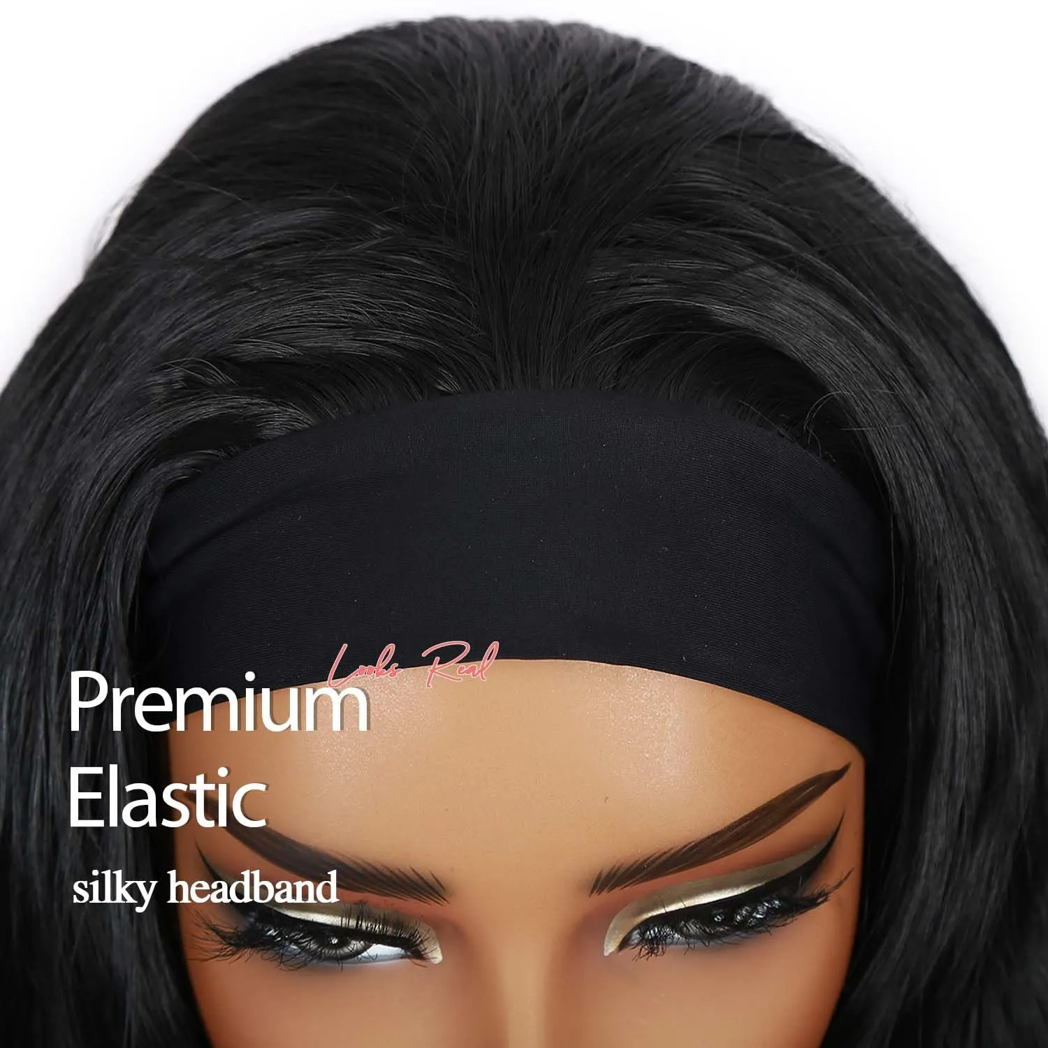 Fancy Hair Black Long Wavy Headband Wig Wear and Go Synthetic Long Curly Hair Wig for Women