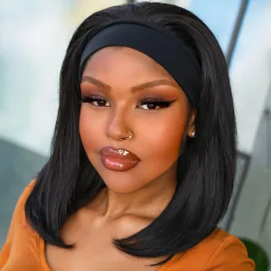 Fancy Hair Short Straight Headband Wigs Wear and Go Short Bob Wig Synthetic Shoulder Length Black Straight Headband Wig for Black Women 14 inches