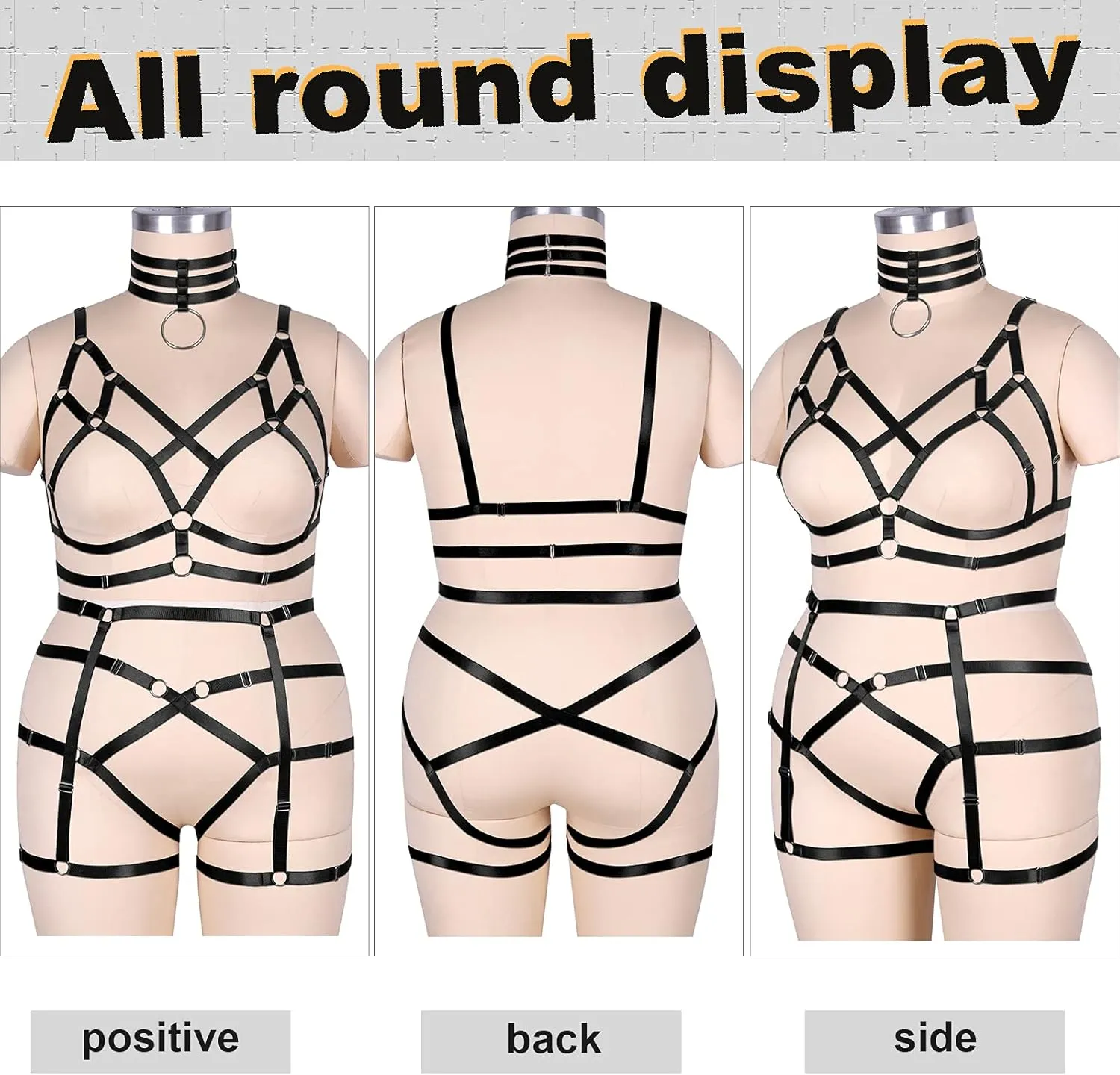 Fat Woman Body Harness Plus Size Hollow Out Strap Full Cage Bra Punk Leg Garter Belt Set Girl Rave Gothic