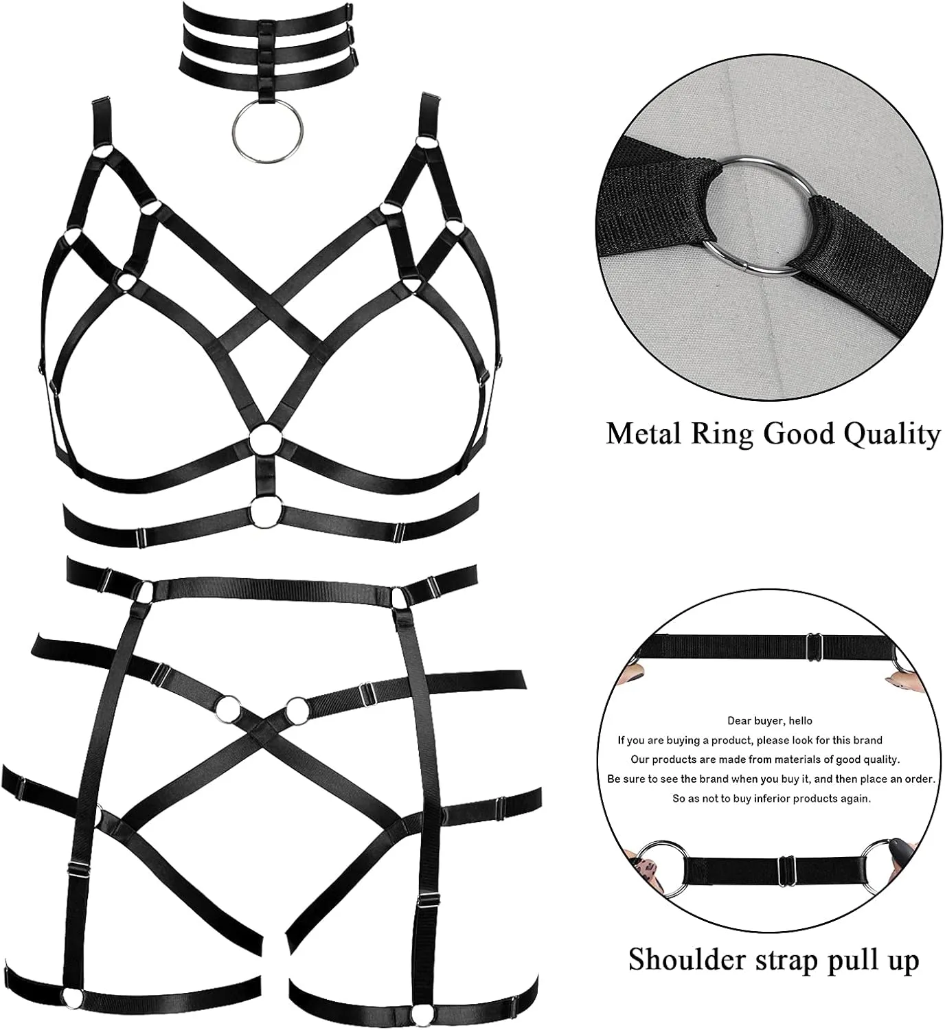 Fat Woman Body Harness Plus Size Hollow Out Strap Full Cage Bra Punk Leg Garter Belt Set Girl Rave Gothic