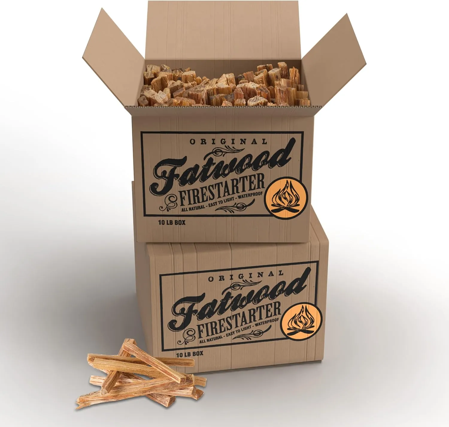 Fatwood Fire Starter Sticks 10-lb Box 2-Pack - Indoor or Outdoor All Natural Pine Fire Starters for Campfires, Fireplace, Firepit, Wood Stove, or BBQ Grill - Kindling Wood Firewood by Pure Garden