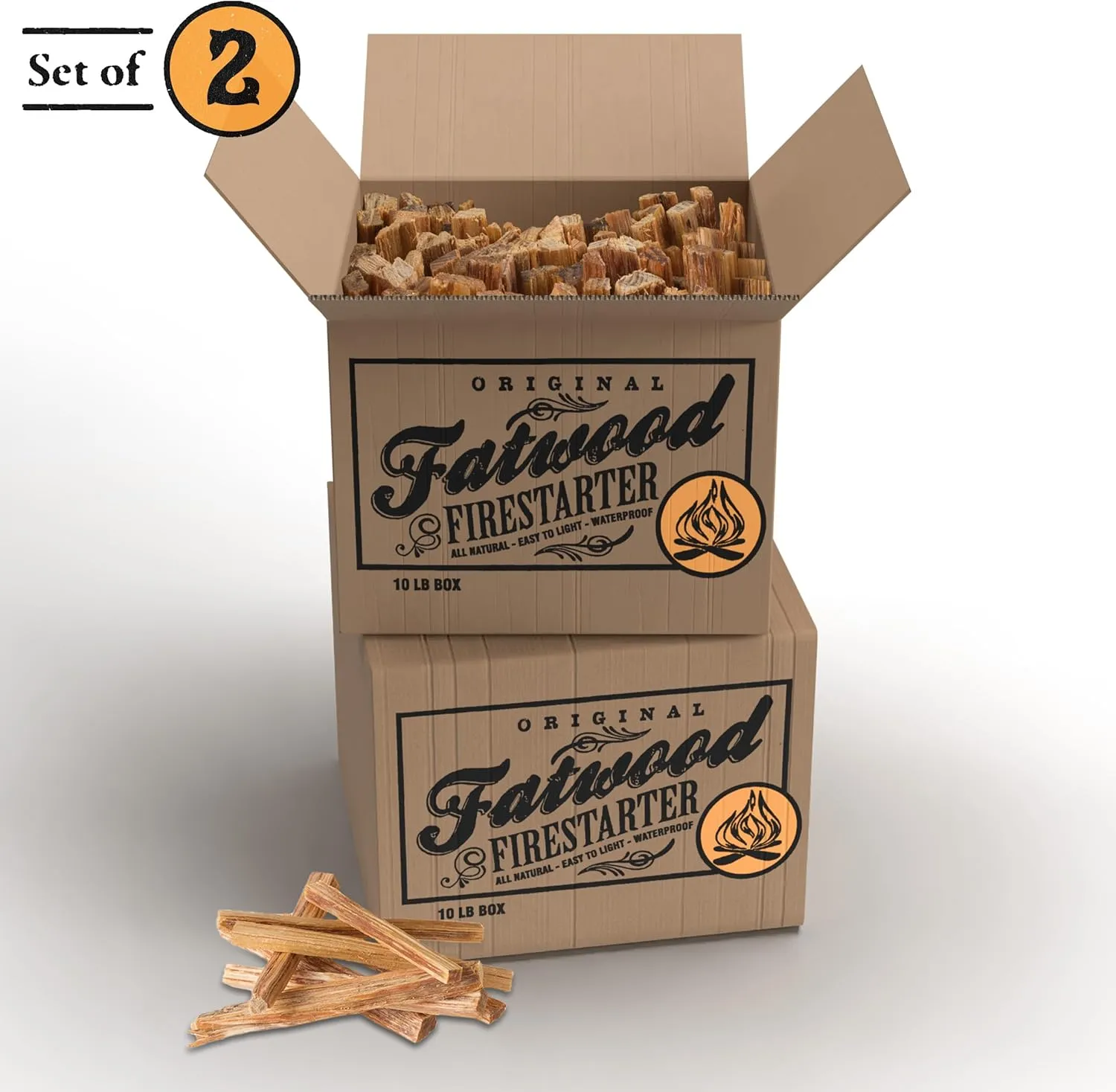 Fatwood Fire Starter Sticks 10-lb Box 2-Pack - Indoor or Outdoor All Natural Pine Fire Starters for Campfires, Fireplace, Firepit, Wood Stove, or BBQ Grill - Kindling Wood Firewood by Pure Garden