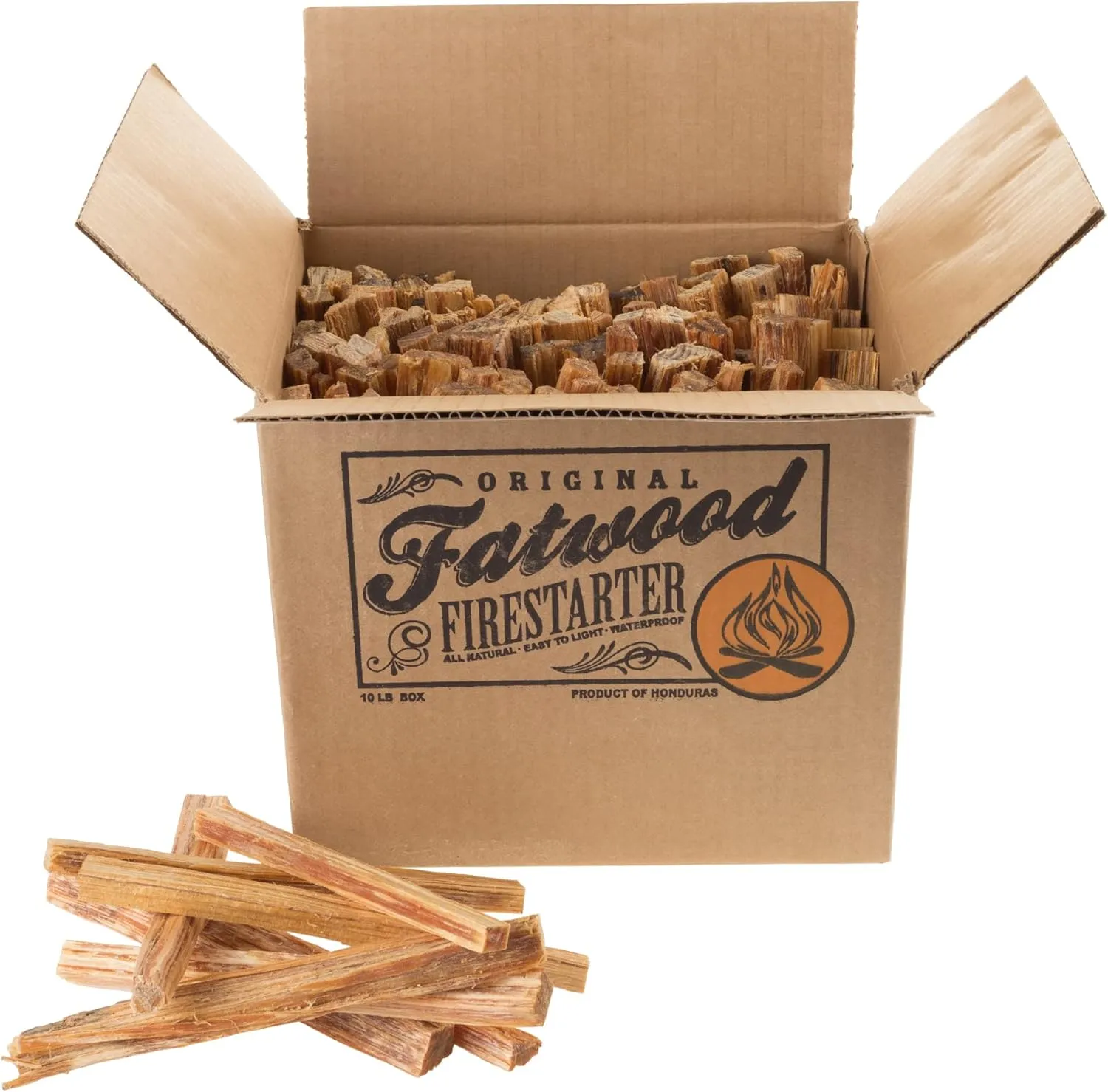 Fatwood Fire Starter Sticks 10-lb Box - Indoor or Outdoor All Natural Pine Fire Starters for Campfires, Fireplace, Firepit, Wood Stove, or BBQ Grill - Kindling Wood Firewood by Pure Garden