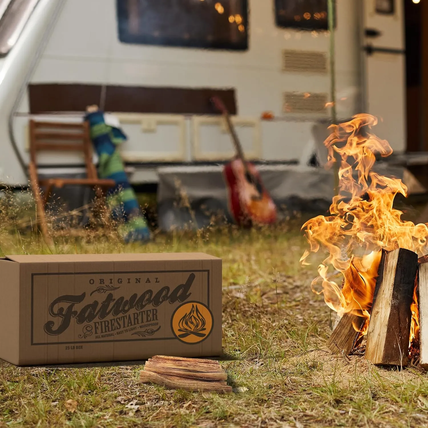 Fatwood Fire Starter Sticks 25-lb Box 2-Pack - Indoor or Outdoor All Natural Pine Fire Starters for Campfires, Fireplace, Firepit, Wood Stove, or BBQ Grill - Kindling Wood Firewood by Pure Garden