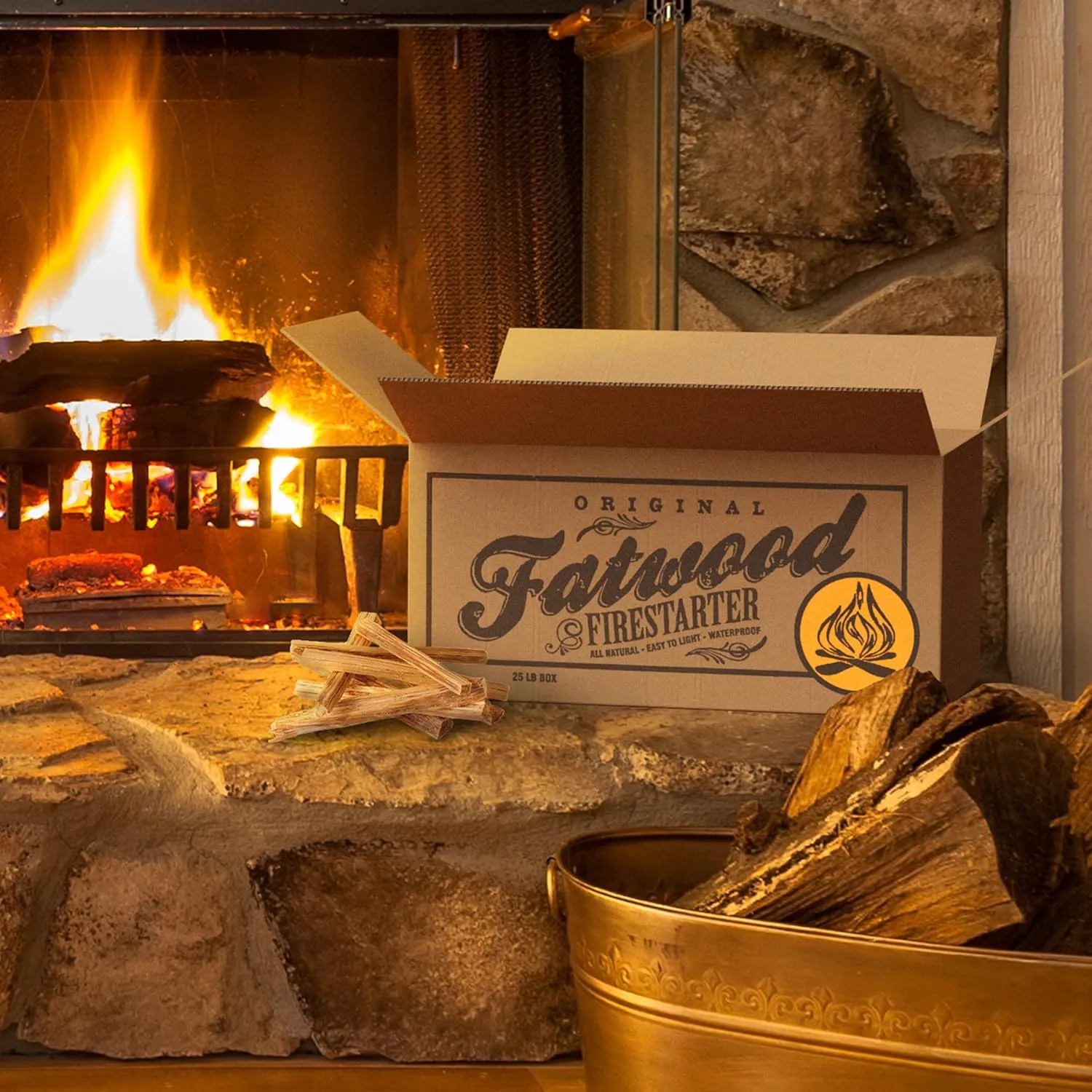 Fatwood Fire Starter Sticks 25-lb Box 2-Pack - Indoor or Outdoor All Natural Pine Fire Starters for Campfires, Fireplace, Firepit, Wood Stove, or BBQ Grill - Kindling Wood Firewood by Pure Garden