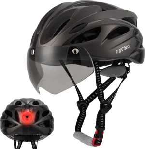 Favoto Bike Helmet Adult - Bicycle Helmet for Men Women Lightweight Cycling Helmets with Led Light Detachable Magnetic Goggles, Breathable Road Bike Mountain Ebike Helmets Adjustable Dial Fit
