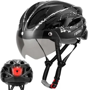 Favoto Bike Helmet Adult - Bicycle Helmet for Men Women Lightweight Cycling Helmets with Led Light Detachable Magnetic Goggles, Breathable Road Bike Mountain Ebike Helmets Adjustable Dial Fit