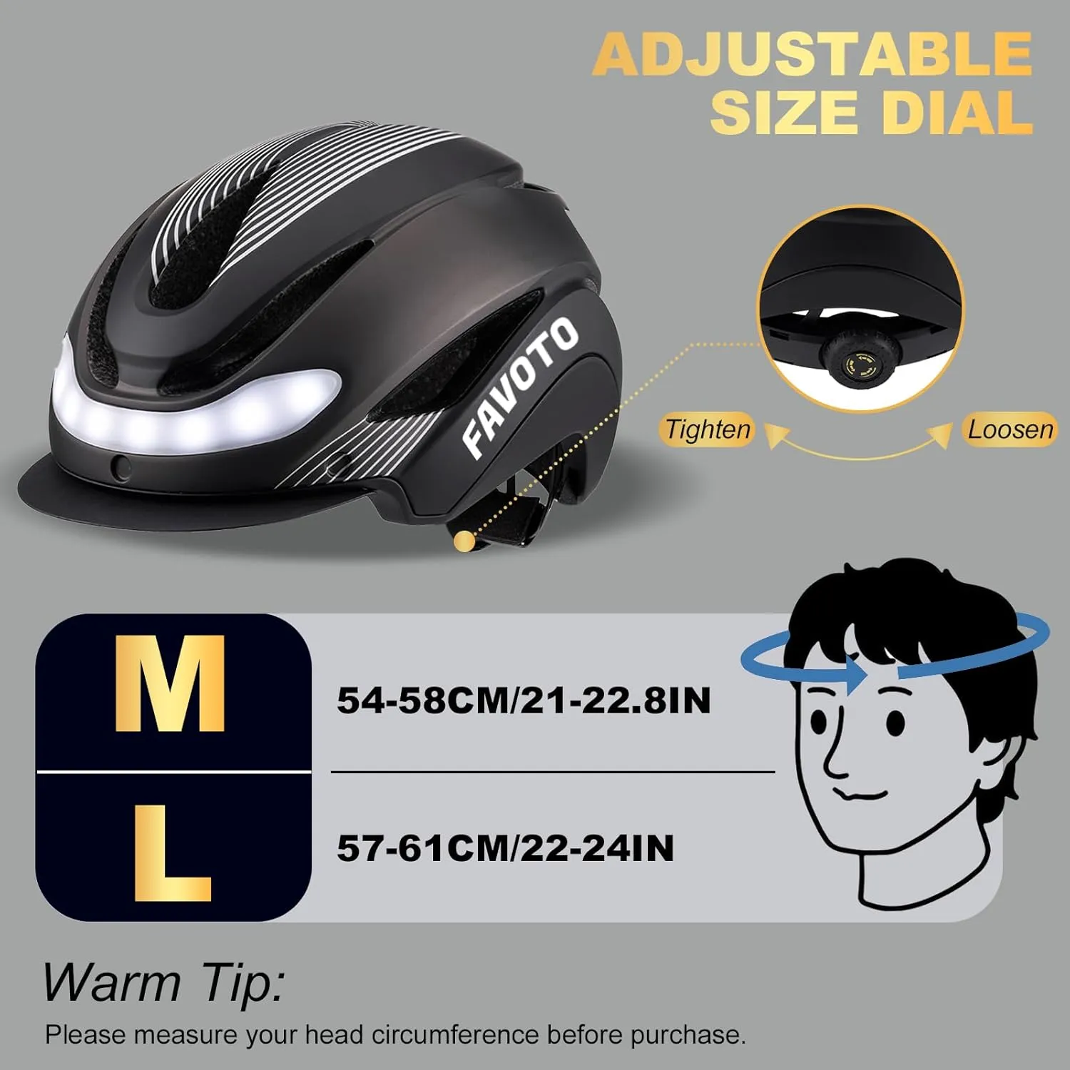 Favoto Bike Helmet with Turn Signals Lights - Smart Helmets for Adults Men Women - CPSC Certified Lightweight Bike Helmets - Road Bicycle E-Bikes MTB Commuter