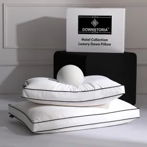 Feather Down Pillows Queen Size Set of 2 with Gusset, Luxury Hotel Collection Bed Pillow 2 Pack, Down Surrounded Gusseted Pillows for Sleeping, Soft for Side, Back Sleepers 20x30 in.