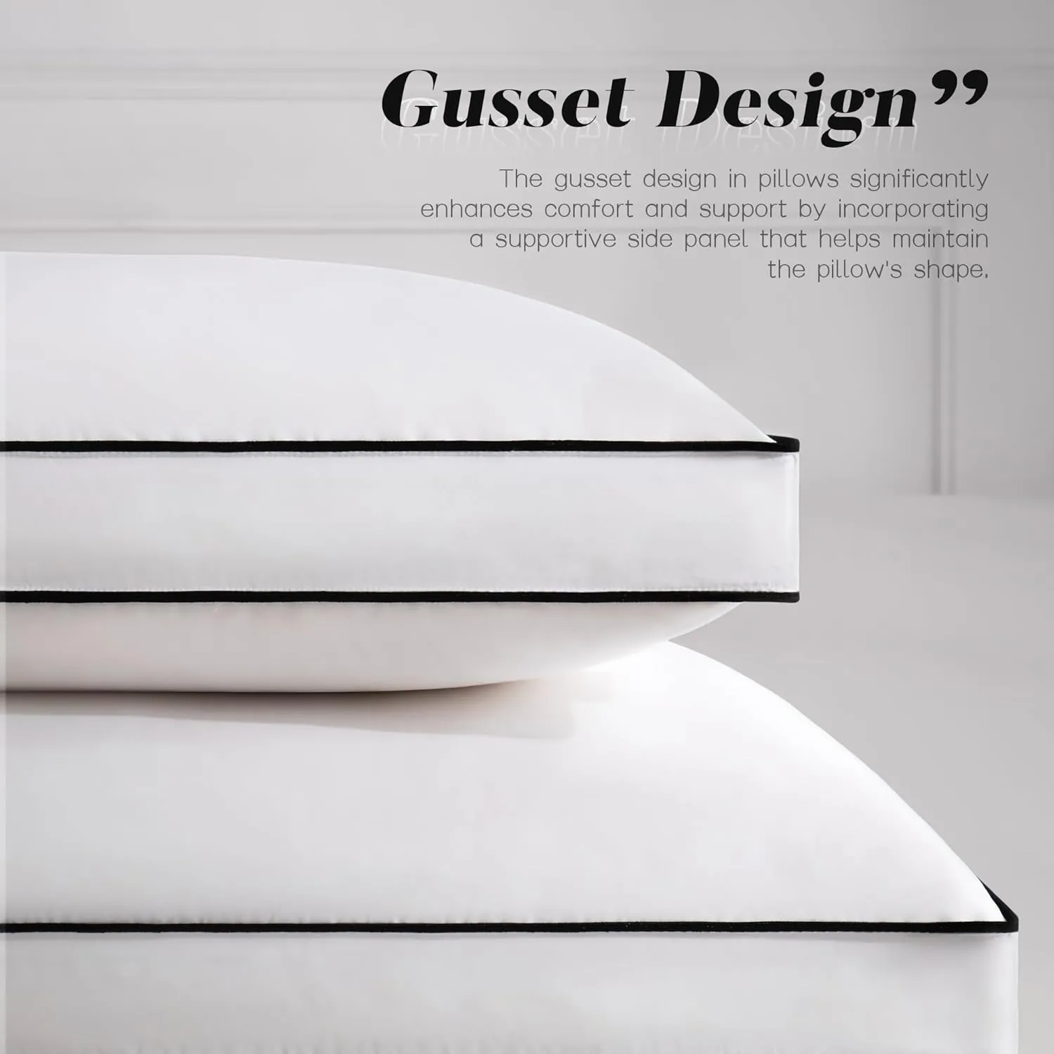 Feather Down Pillows Queen Size Set of 2 with Gusset, Luxury Hotel Collection Bed Pillow 2 Pack, Down Surrounded Gusseted Pillows for Sleeping, Soft for Side, Back Sleepers 20x30 in.