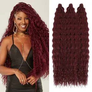 Felek 30inch Ocean Wave Crochet Braiding Hair 3 Packs Burgundy Color Deep Water Curly Synthetic Crochet Braided Hair For Black Women(Bug)