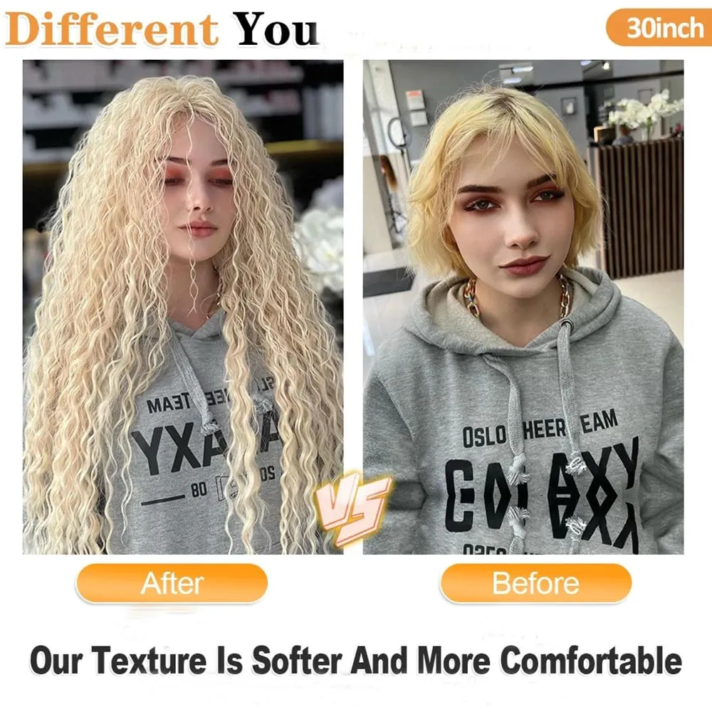 Felek Ocean Wave Crochet Braiding Hair 30inch 3 Packs Blonde Color Long Deep Water Synthetic Wavy Curly Crochet Braids Hair For Black Women (Blonde, 613)