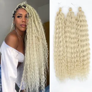 Felek Ocean Wave Crochet Braiding Hair 30inch 3 Packs Blonde Color Long Deep Water Synthetic Wavy Curly Crochet Braids Hair For Black Women (Blonde, 613)
