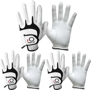 FINGER TEN Golf Gloves Men Right Left Handed Golfer 3/6 Pack Mens Golf Glove Left Right Hand Soft Cabretta Leather All Weather Grip Size S M ML L XL