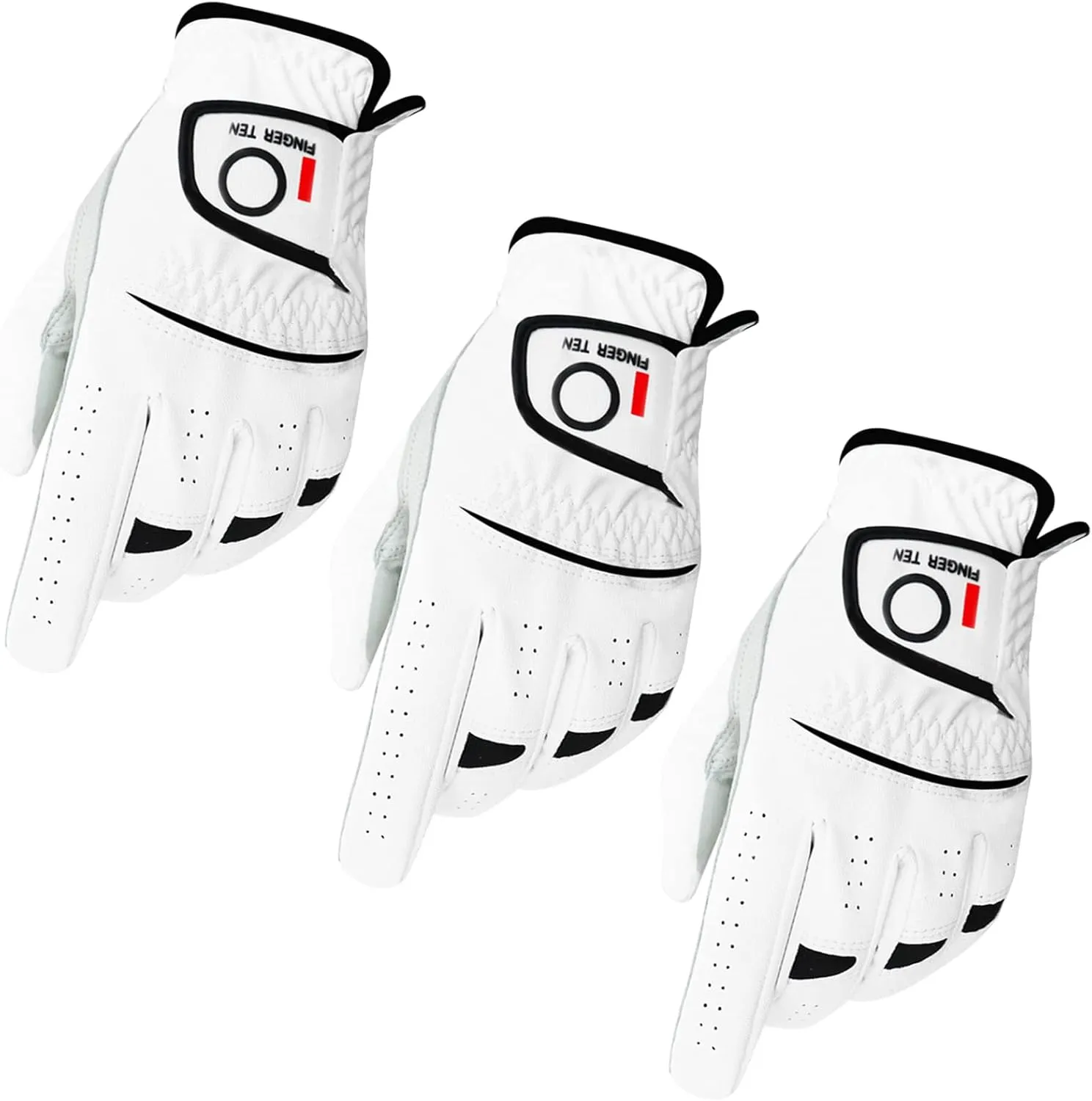 FINGER TEN Golf Gloves Men Right Left Handed Golfer Men’s Golf Glove Left Right Hand Value 3/6 Pack, All Weather Leather Grip Small Medium ML Large XL Size