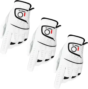 FINGER TEN Golf Gloves Men Right Left Handed Golfer Men’s Golf Glove Left Right Hand Value 3/6 Pack, All Weather Leather Grip Small Medium ML Large XL Size