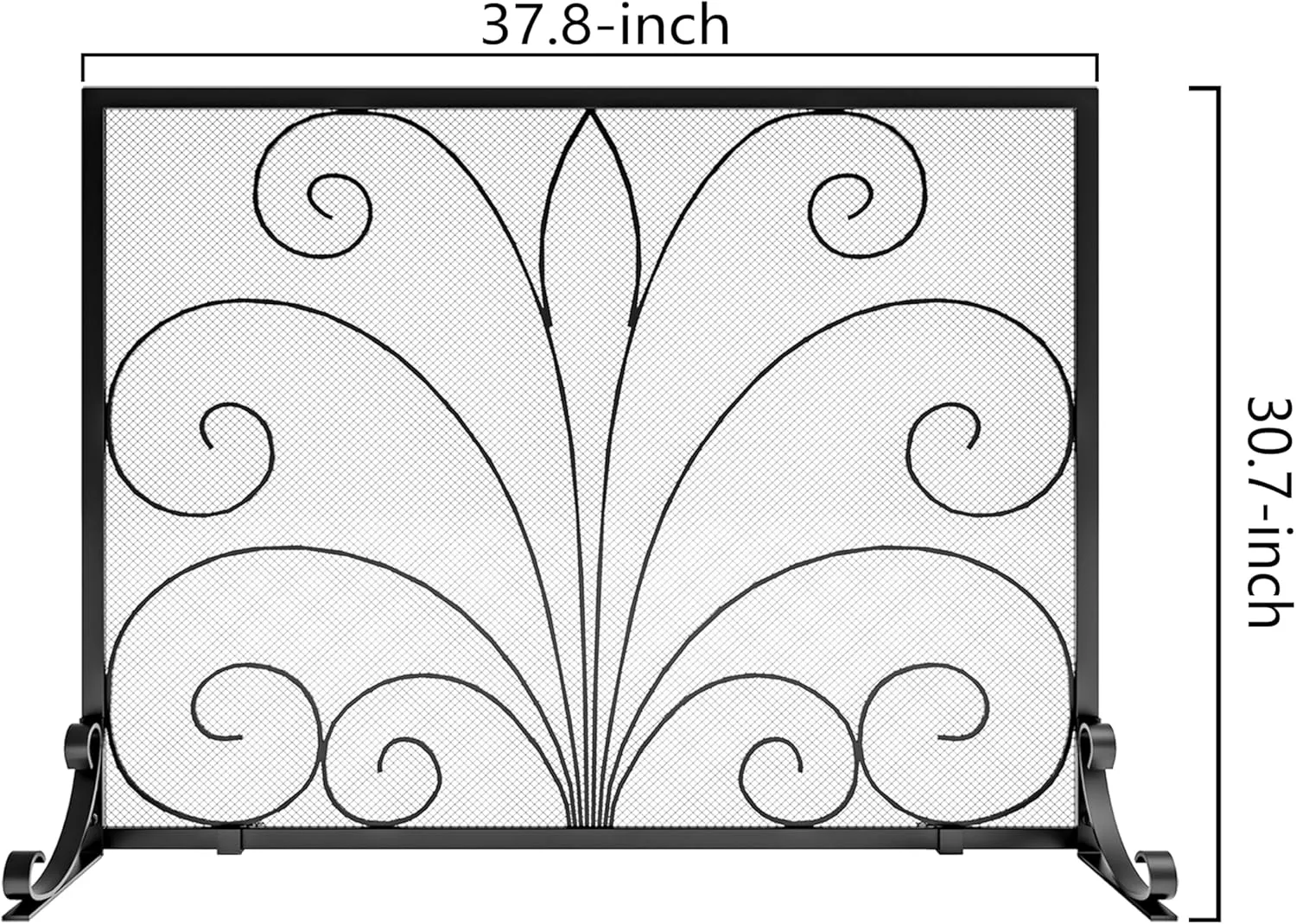 Fire Beauty Fireplace Screen,Handcrafted Wrought Iron,Flat Guard Metal Furnace Fireguards Mesh,Safe Spark Protector,Wood Burning Stove Accessories(37.8" L x 30.7" W)