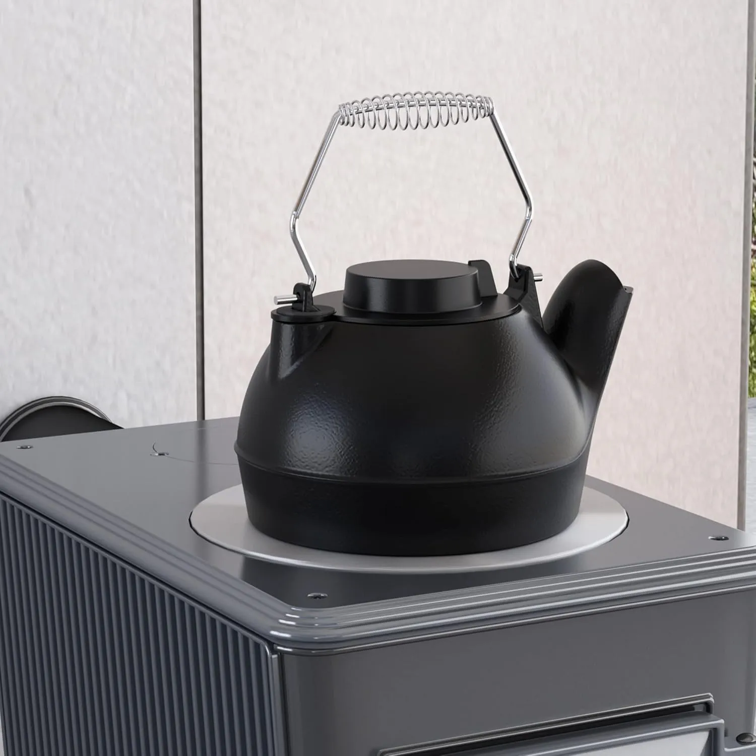 Fire Beauty Humidifying Iron Kettle，Stove Humidifier，Wood Stove Kettle，Cast Iron，Chrome handle
