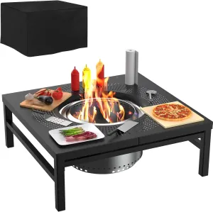 Fire Pit Surround Tabletop for Solo Stove Yukon Bonfire Accessories, Square Outdoor Fire Pit Table, Dust Cover for Solo Stove and Other Wood Burning, Powder-Coated Steel Stove Table Surround