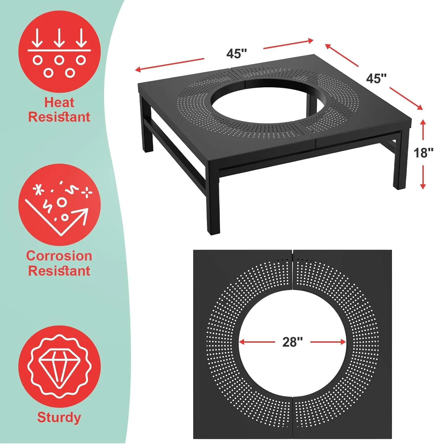 Fire Pit Surround Tabletop for Solo Stove Yukon Bonfire Accessories, Square Outdoor Fire Pit Table, Dust Cover for Solo Stove and Other Wood Burning, Powder-Coated Steel Stove Table Surround