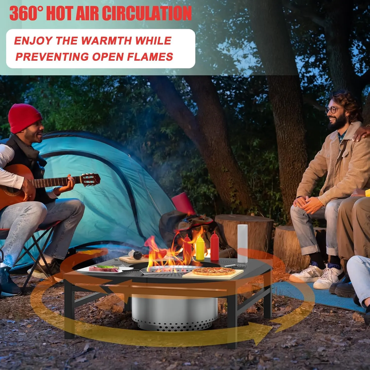Fire Pit Surround Tabletop for Solo Stove Yukon Bonfire Accessories, Square Outdoor Fire Pit Table, Dust Cover for Solo Stove and Other Wood Burning, Powder-Coated Steel Stove Table Surround
