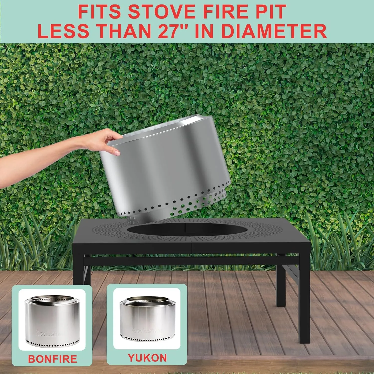 Fire Pit Surround Tabletop for Solo Stove Yukon Bonfire Accessories, Square Outdoor Fire Pit Table, Dust Cover for Solo Stove and Other Wood Burning, Powder-Coated Steel Stove Table Surround