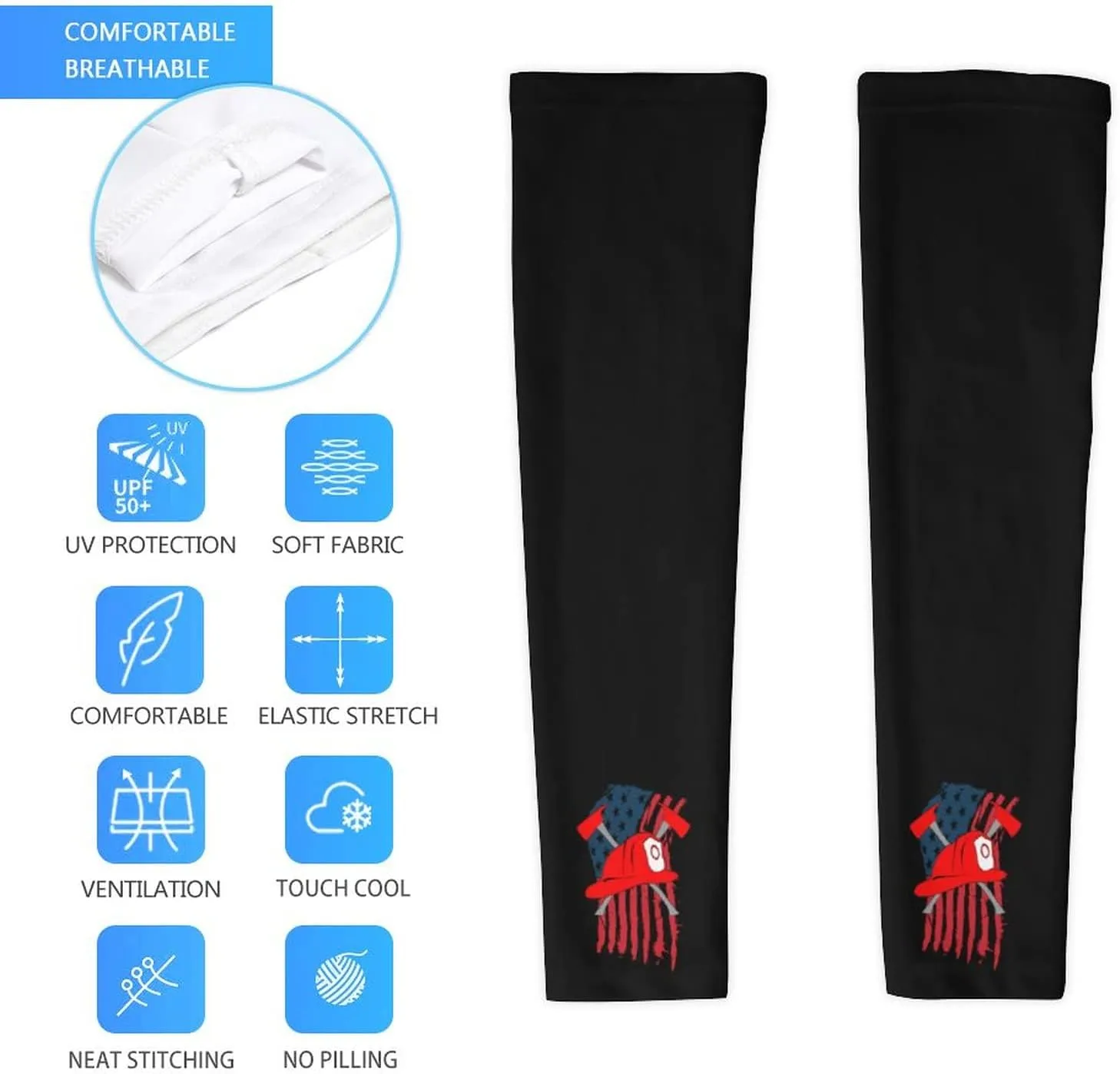 Firemans Axe USA Flag Unisex Cooling Arm Sleeves Fashion Sun Cover Fingerless Gloves for Basketball Football Volleyball